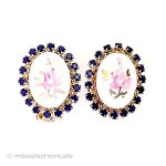 Hobe刻印　イヤリング ローズ花ポーセラーツ