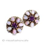 オパールガラス花イヤリング