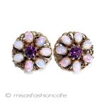 オパールガラス花イヤリング