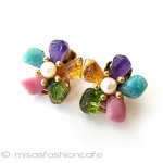 SWOBODA　イヤリング 真珠と天然石のお花