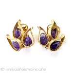 SWOBODA　イヤリング 天然石アメジストの葉