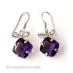 天然石アメジスト　ピアス スターリング銀製リボン