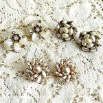 ヴィンテージイヤリング 「花パール」3点セット