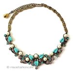 ヴィンテージネックレス パール&ターコイズの葉