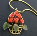 アンティーク 珊瑚コーラルの花かご