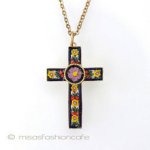 イタリア製　モザイク 　花の十字架ネックレス