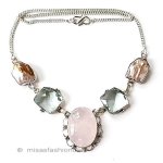 天然石ローズクオーツ 真珠　銀製ネックレス