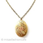 14Kgf　ローズ花ロケット アンティーク　ネックレス