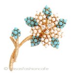 Ｋｒａｍｅｒ　お花ブローチ パールRSターコイズ