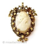 アンティークFlorenza刻印 シェルカメオ　ブローチ