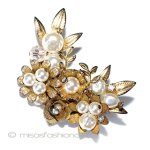 お花ブーケブローチ バロックパールRS金葉