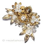お花ブーケブローチ バロックパールRS金葉