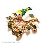 SWOBODA刻印スワボダ 真珠・天然石 鳥ブローチ SWOBODA刻印スワボダ 真珠・天然石 鳥ブローチ