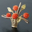 （画像用） Krementz　ブローチ 14Kgp 天然珊瑚の花かご