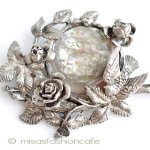 マザーオブパール＆銀製 お花と鳥　ブローチ