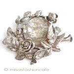 マザーオブパール＆銀製 お花と鳥　ブローチ