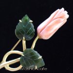 珊瑚・翡翠のローズ　ブローチ
