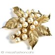 （画像用） Trifari　 トリファリ パール金葉ブローチ
