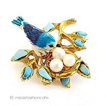 SWOBODA刻印スワボダ 真珠・天然石 鳥ブローチ SWOBODA刻印スワボダ 真珠・天然石 鳥ブローチ