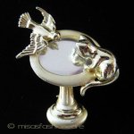 猫＆鳥ミラーブローチ