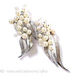 Trifari トリファリ パール花銀葉リボン Trifari トリファリ パール花銀葉リボン