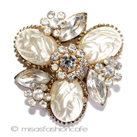 ビジューのお花ブローチ ガラス・バロックパール