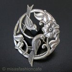 スターリングシルバー 鳥と花 銀製ブローチ スターリングシルバー 鳥と花 銀製ブローチ