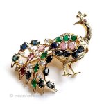 ルビーエメラルドサファイア 孔雀クジャク鳥　ブローチ