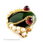 SWOBODA 天然石の蛙 真珠ルビー翡翠のブローチ SWOBODA 天然石の蛙 真珠ルビー翡翠のブローチ