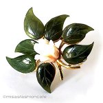 珊瑚と翡翠のローズ ヴィンテージブローチ