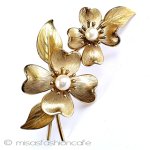 真珠14Kgf Krementz ハナミズキの花ブローチ 真珠14Kgf Krementz ハナミズキの花ブローチ