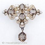 本真珠・天然石・12Kgf アンティーク ブローチ