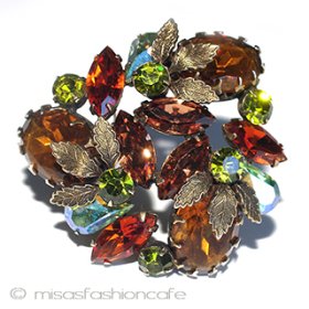 ヴィンテージブローチ Regency　ガラス＆葉