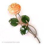 珊瑚・翡翠のローズ Krementz花ブローチ 珊瑚・翡翠のローズ Krementz花ブローチ