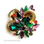 ヴィンテージブローチ カラーストーン&金葉 ヴィンテージブローチ カラーストーン&金葉