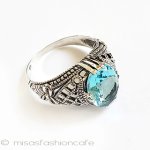 アクアマリン　リボン　 スターリング刻印リング