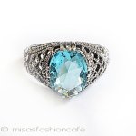 アクアマリン　リボン　 スターリング刻印リング