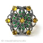 アンティークリング　花 エメラルド＆シトリン