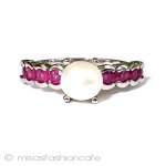 真珠と天然石ルビー指輪 スターリング刻印リング