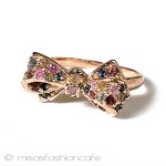 天然石サファイアのリボン 14kRoseゴールド925指輪