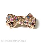 天然石サファイアのリボン 14kRoseゴールド925指輪