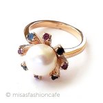 真珠と天然石サファイヤ アンティークリング指輪