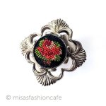 アンティークリング指輪 プチポアン刺繍ローズ花