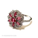 スターリング刻印花リング ルビー&トパーズ銀製指輪