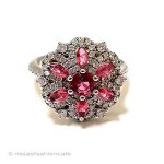 スターリング刻印花リング ルビー&トパーズ銀製指輪