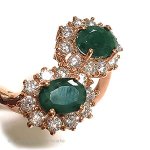 天然石エメラルド花リング 14kRoseゴールド925指輪