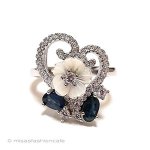 天然サファイア花リング スターリング銀製指輪