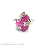 天然石ルビーの花リング スターリングシルバー指輪