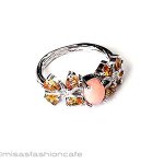 天然オパール・シトリン花 スターリングシルバー指輪