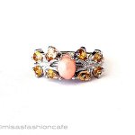 天然オパール・シトリン花 スターリングシルバー指輪